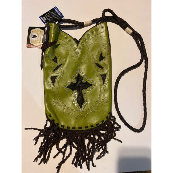 NWT Montana Silversmiths Bling Cowgirl Leather Crossbody Purse, Fringe & Cross - Picture 1 of 4
